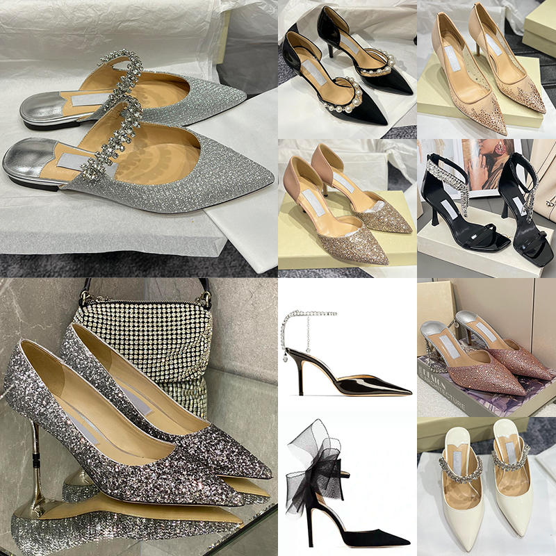 Designer heels for women luxury patent leather diamond chains temperament high heels pointed toes weeding party dress shoes