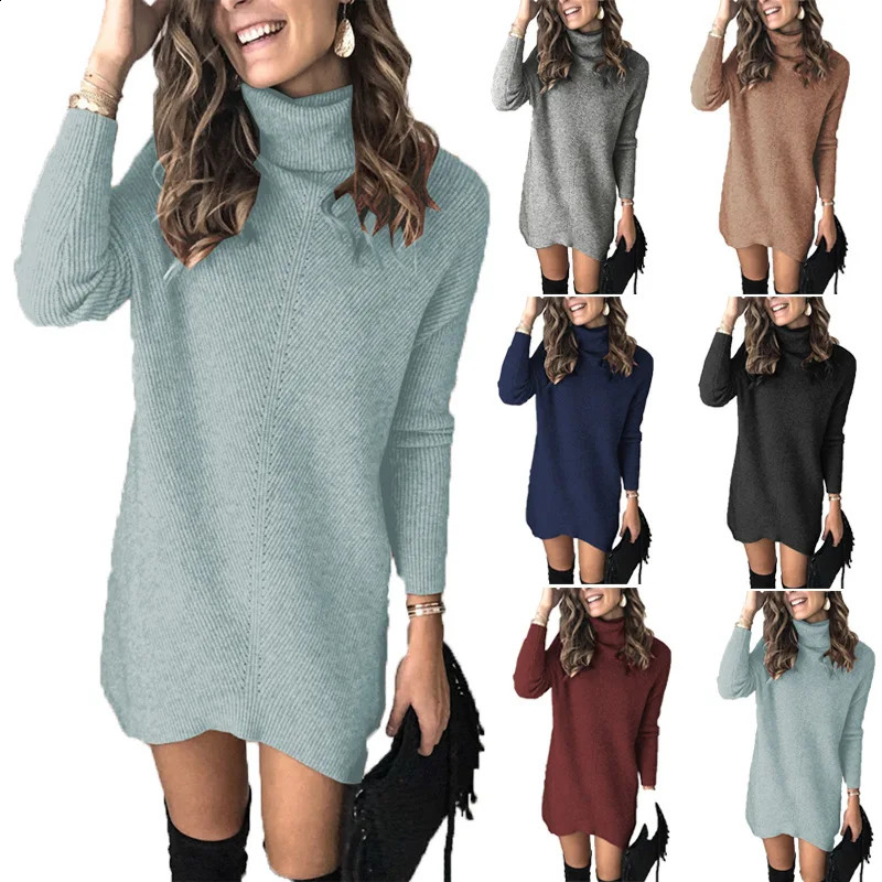 autumn knitted sweater twolap hollow pullover dress for women 251022