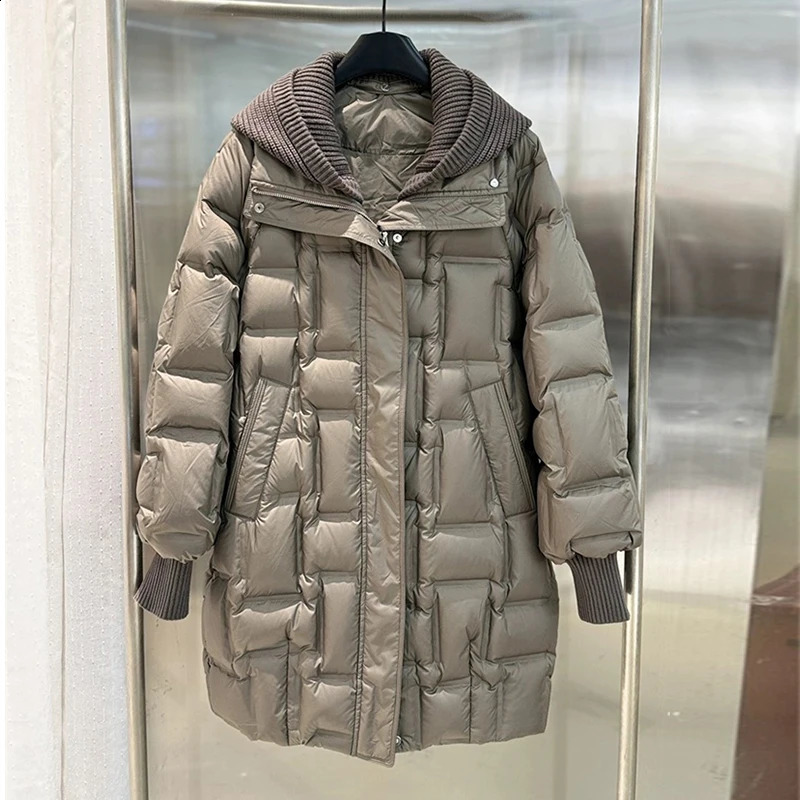 Lagabogy Winter Women Long White Duck Down Jacket Female Casual Loose Warm Parkas Knitted Hat Detachable Puffer Coat 251022