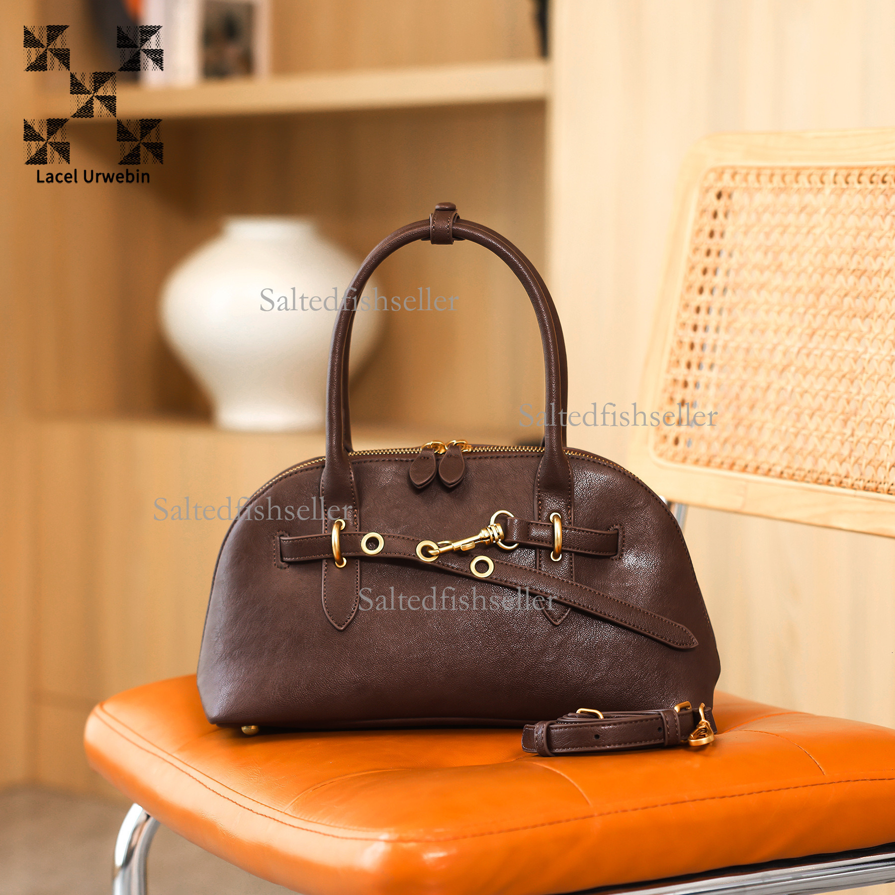 Lacel Urwebin Autumn New Minimalist Women's Handbag Designer Luxurious Fashion Versatile Shell Bag Large Capacity Splicing Solid Color Shoulder C