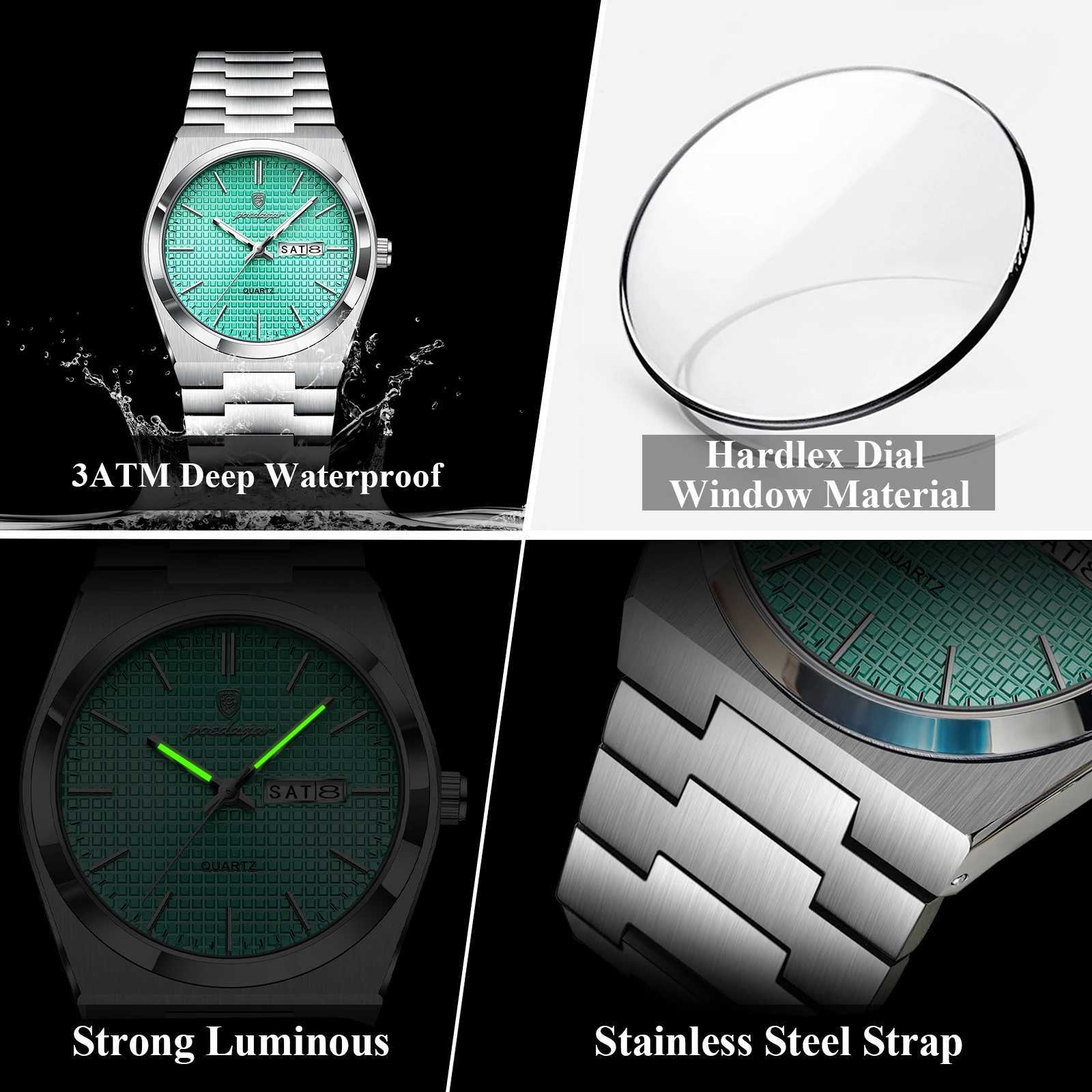 POEDAGAR Top Business Man Watch Luminous Waterproof Stainless Steel Men Wristwatch Date Week Quartz Fashion Casual Mens WatchesL251023