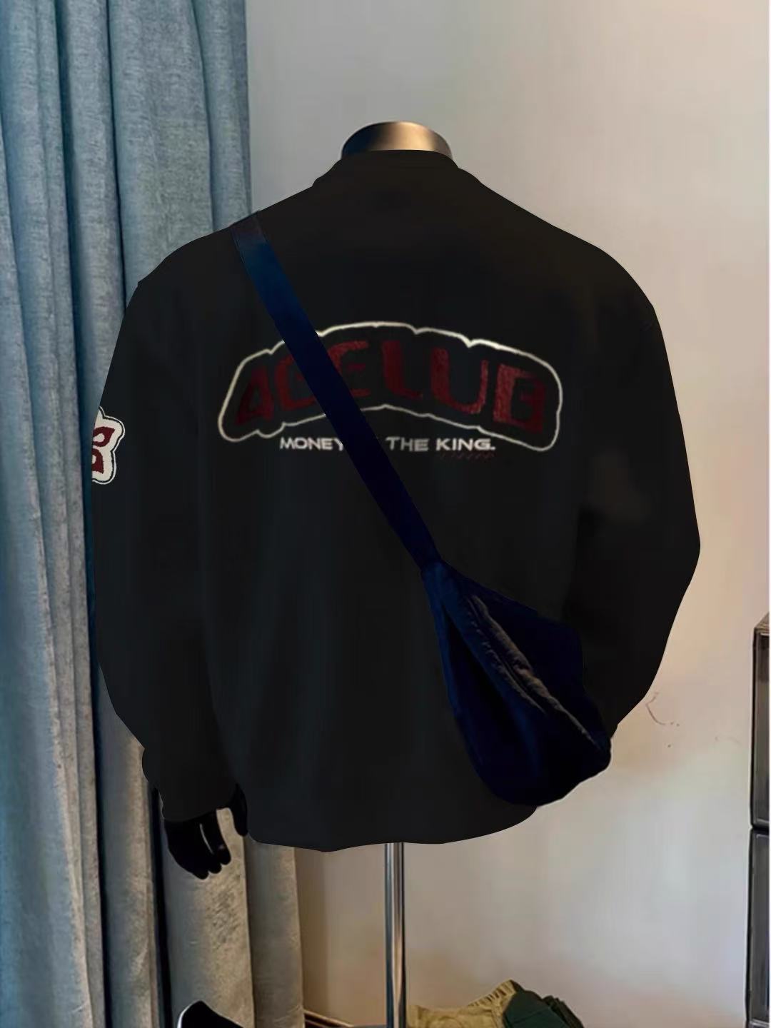 Men's hoodie: American street hip-hop loose pure cotton sweat-absorbing embroidered round-neck hoodie