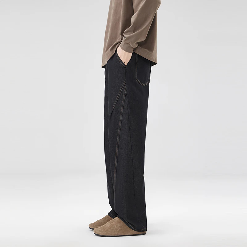 Nstyle Washed Machete Jeans Mens Autumn and Winter Stitching Loose Broad Leg High Street Straight Casual Pants 251018