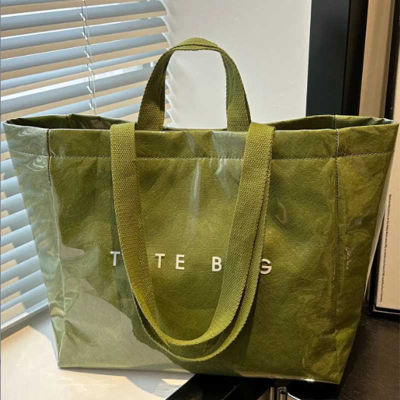 Kraft Paper Clear Shoulder Bag with PVC SurfaceVintage Hobo SatchelWaterproof Shopping Letter HandbagLady TopHandle Tote BagL251023