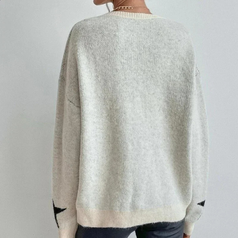 Star Sweater Pullover Women Autumn Spring Simple Knit Elastic Pullovers Jumper Casual Thick Warm Black White Basic Jumpers 251023