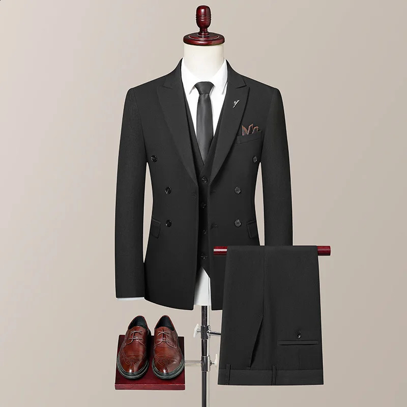 Double breasted British suit vest trousers Bridegroom wedding slim dress casual fashion handsome threepiece set 251023