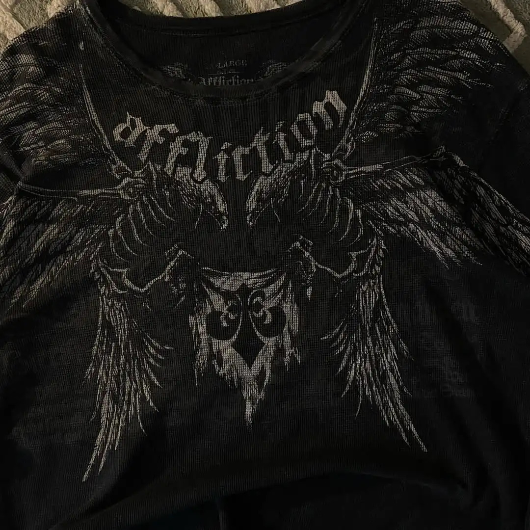 American Retro Trend Printed Long Sleeve 90s Street HipHop Harajuku Tshirt Men Fashion Gothic Casual Pure Cotton Loose Top 251020