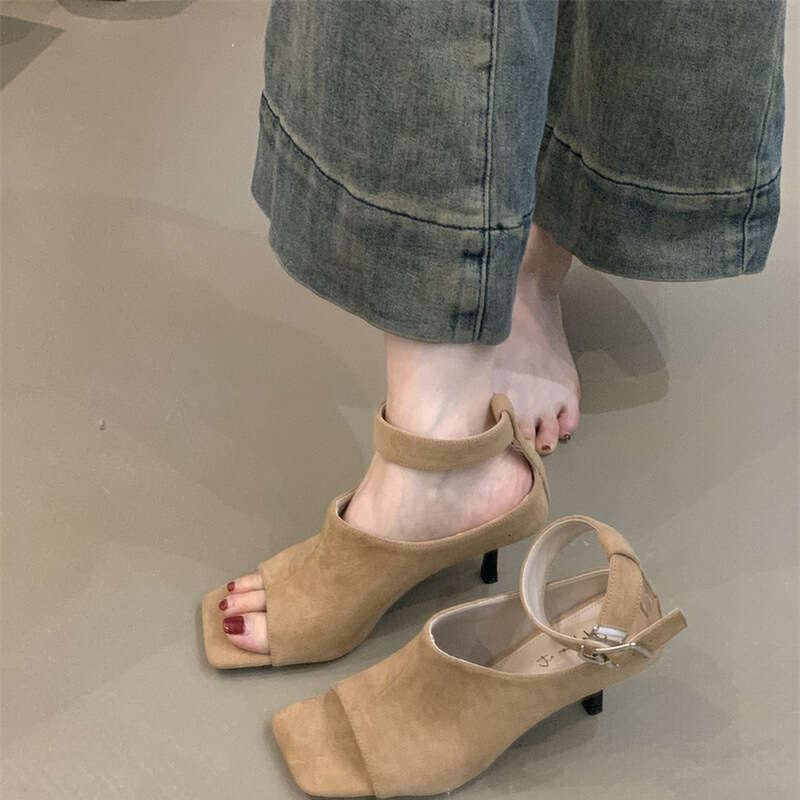 Open-Toe Stiletto Short Boots 2025 Summer New Women's French Elegant Fashionable Stylish Classic Fitted Luxe