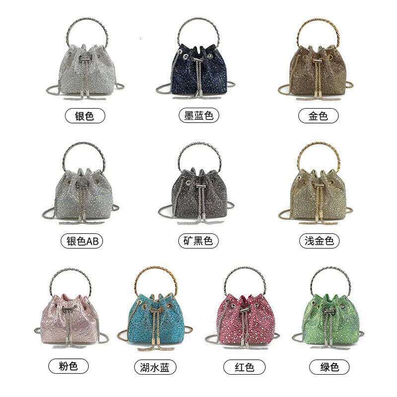 Designer Luxury Rhinestone Handbag Tassel Bucket Evening Designer Shoulder Bag Shiny Crystal Clutch Purse Wedding Party