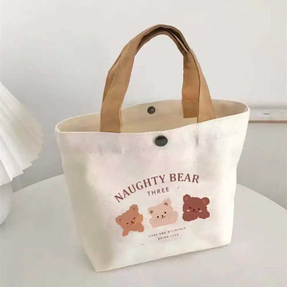 Cute Bear Canvas Tote Food Bag Women Japanese Peach Lunch Bag Korean Mini Handbags Lunch Box Cloth Picnic Travel Storage BagsL251023