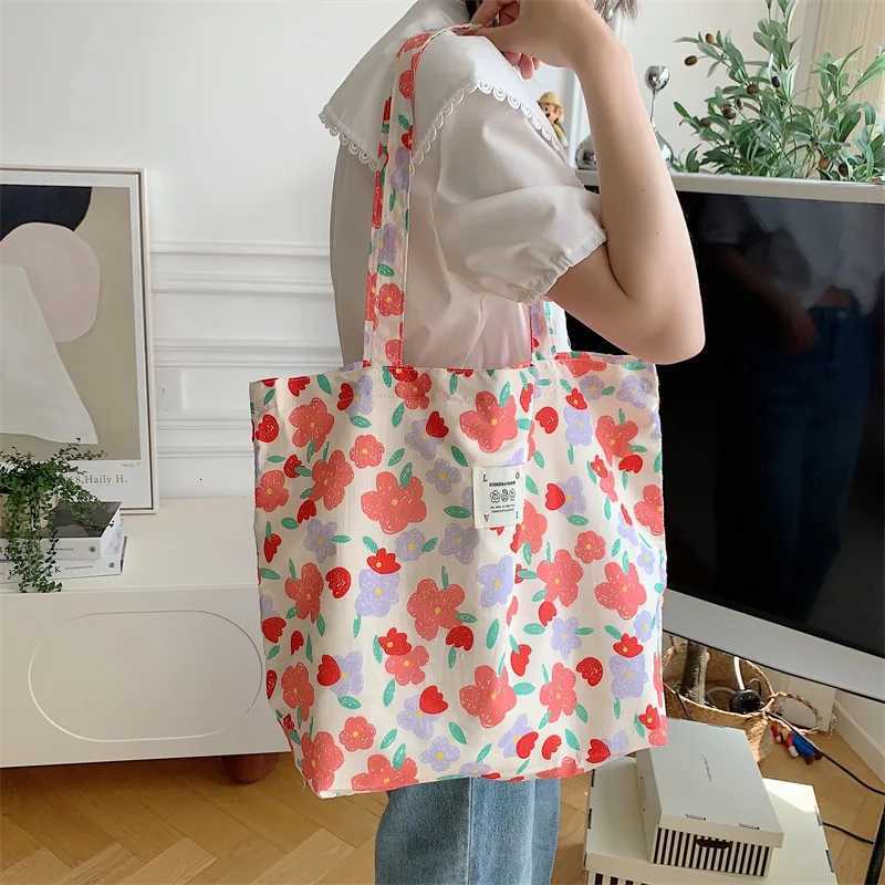 Floral Canvas Tote Bag for Women Large Capacity Printed Shoulder Bag Shopping Bag Female Fashion Casual Open HandbagL251023