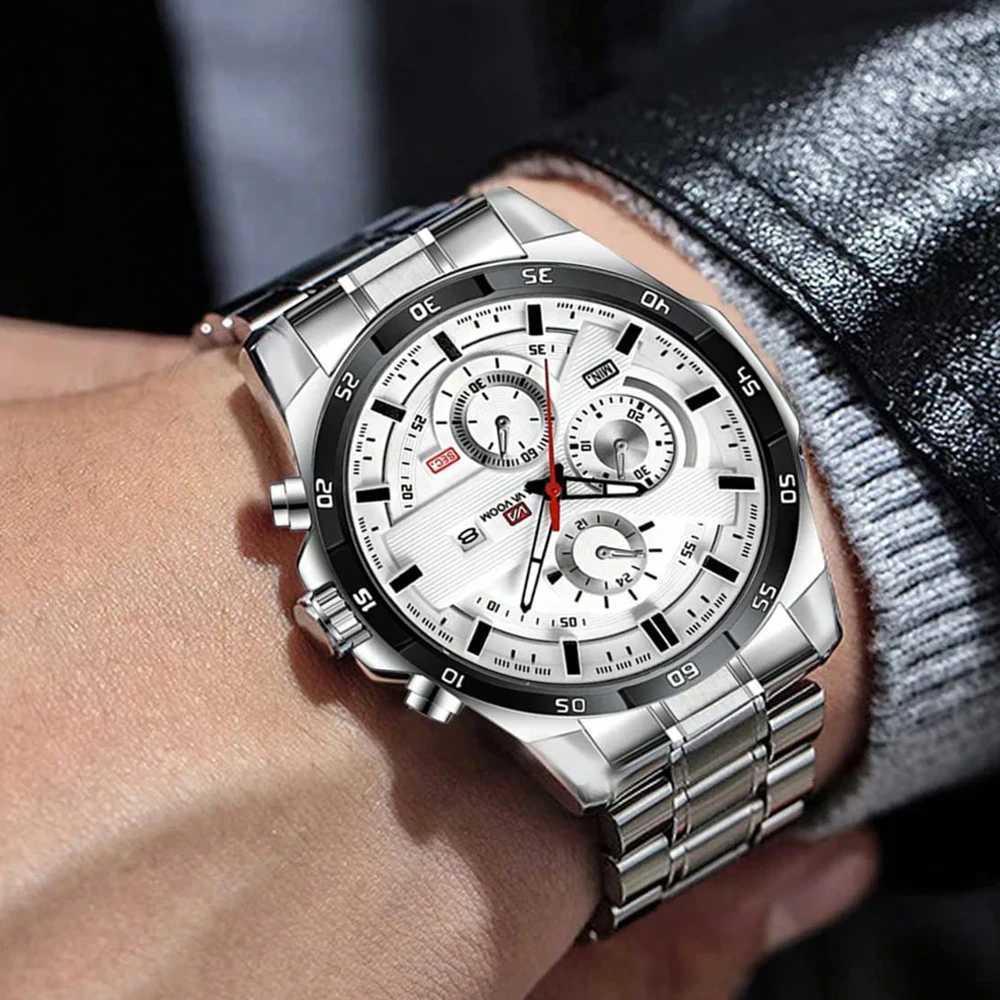 VA VOOM Sports Men Watch 3Bar Black Stainless Steel Waterproof Clock 46mm Quartz Movement Business Wrist Watch for Men RelojL251023
