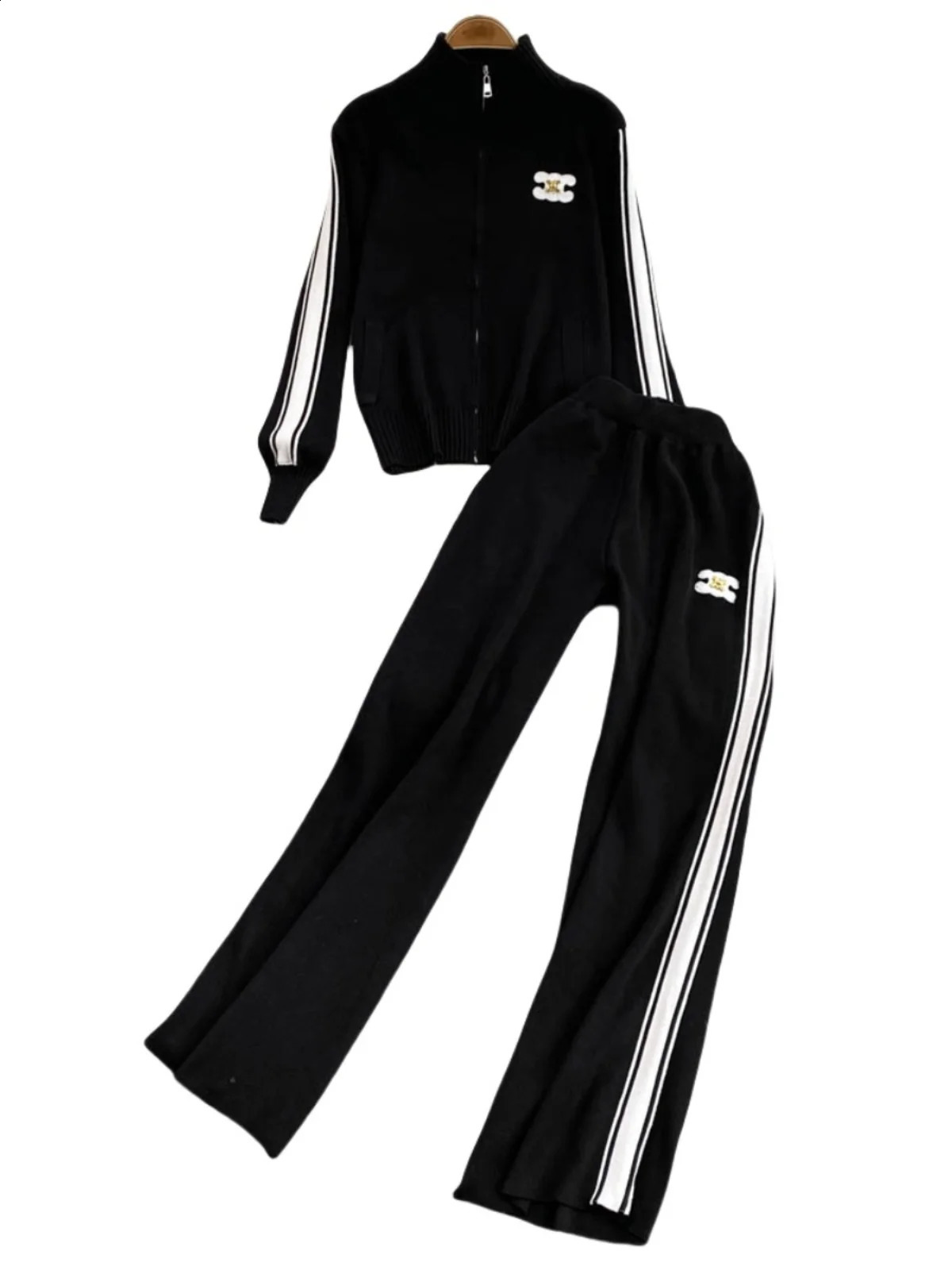 Casual College Sle Womens TwoPiece Set Long Sve Outerwear And High Waist Wide Leg Pants plus Size Sportswear 251022