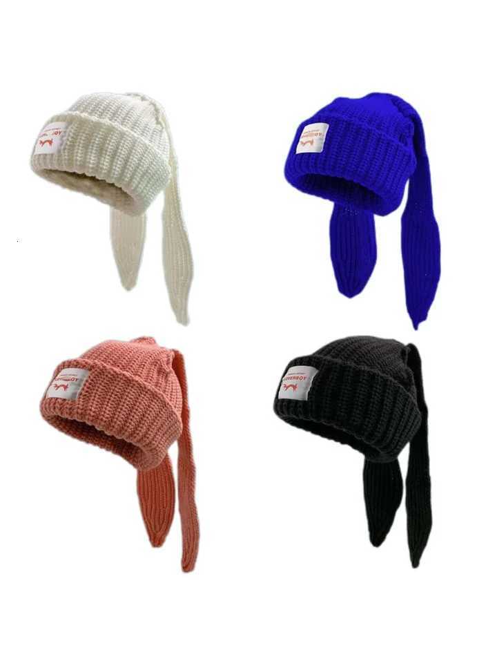 Winter Knitted Hats For Wen Cute Rabbit Ear Soft Warm Thick Acrylic Luxury Brand Label Beanies Sklies Personality CasualW251023