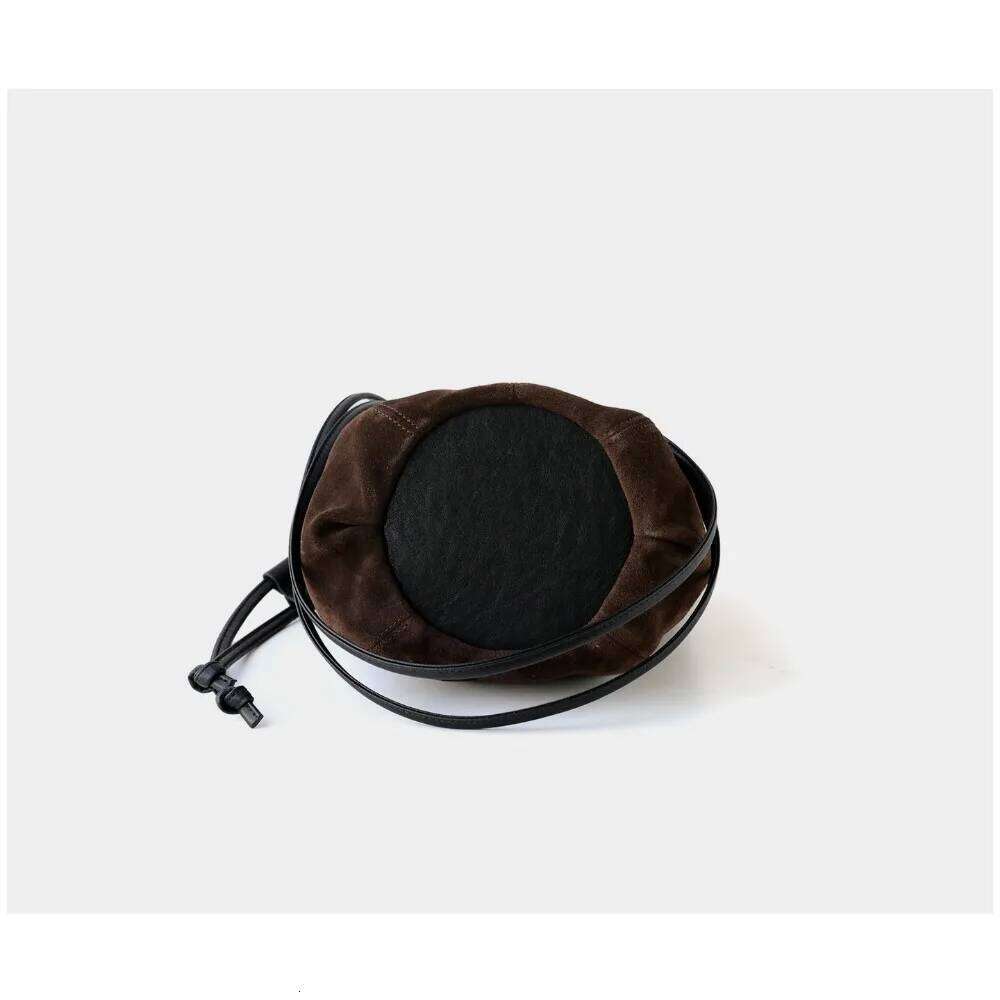 Niche Portable Matte Leather Bucket Women's High Mercerized Suede Contrasting Color Light Shoulder Messenger Bag