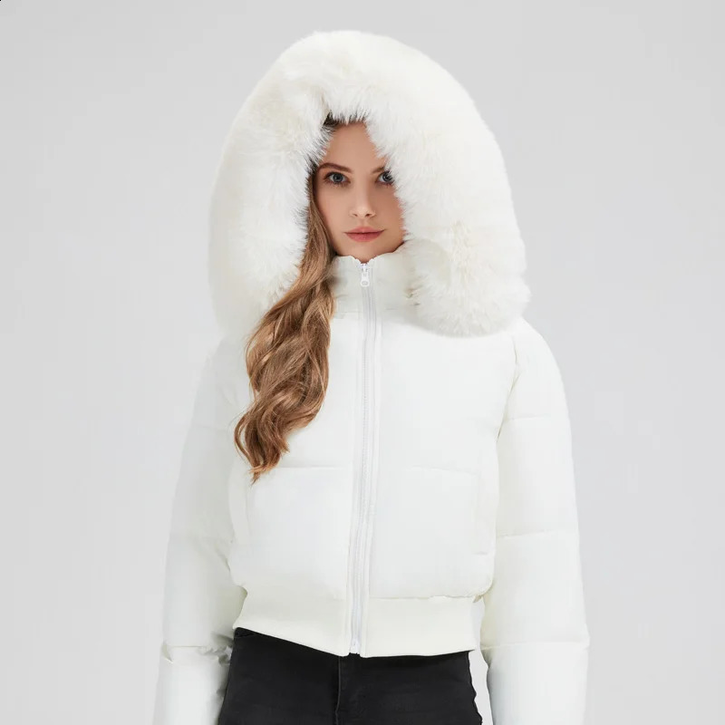 Thicken Short Womens Winter Jacket Korean Style Down Cotton Coat Casual Warm Fur Hooded Cropped Parkas Chic Streetwear 251022