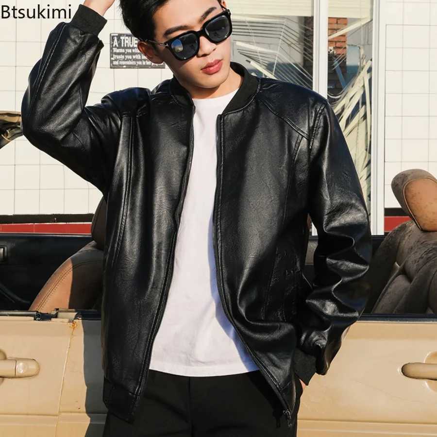 New Spring Autumn Mens PU Leather Jackets Fashion Baseball Collar Business Casual Coats Highend Mens Leather Bomber Jackets W251023