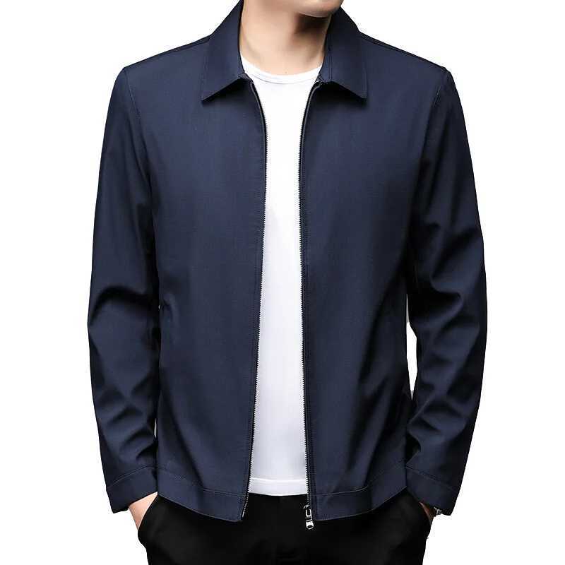 Mens Business Casual Jacket Solid Color Flip Collar Casual Outerwear for Spring and Summer Comfortable Versatile Mens Top W251023
