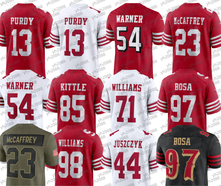 Joe Montana Mike Evans Brock Purdy Christian McCaffrey Nick Bosa Brian Robinson Jr George Kittle Fred Warner Mac Jones Ricky Pearsall Kyle Juszczyk Football Jersey