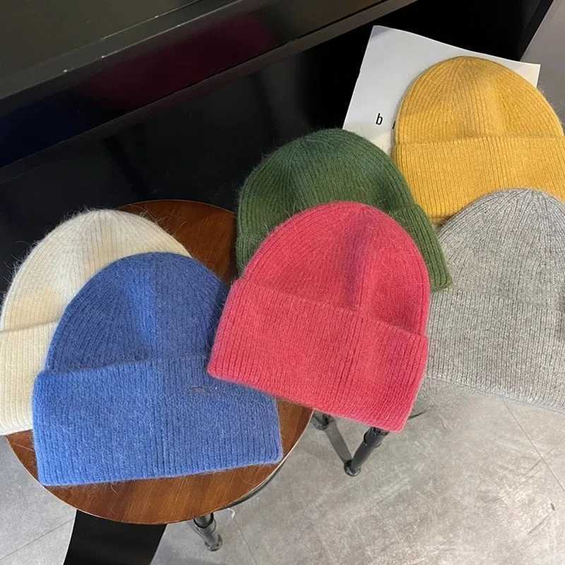 2025 Angora Knit Winter Hat For Womens Rabbit Fur Fluffy Knitted Beanies Korea Luxury Bonnet Female Soft Warm Skullies BeaniesXJ251023