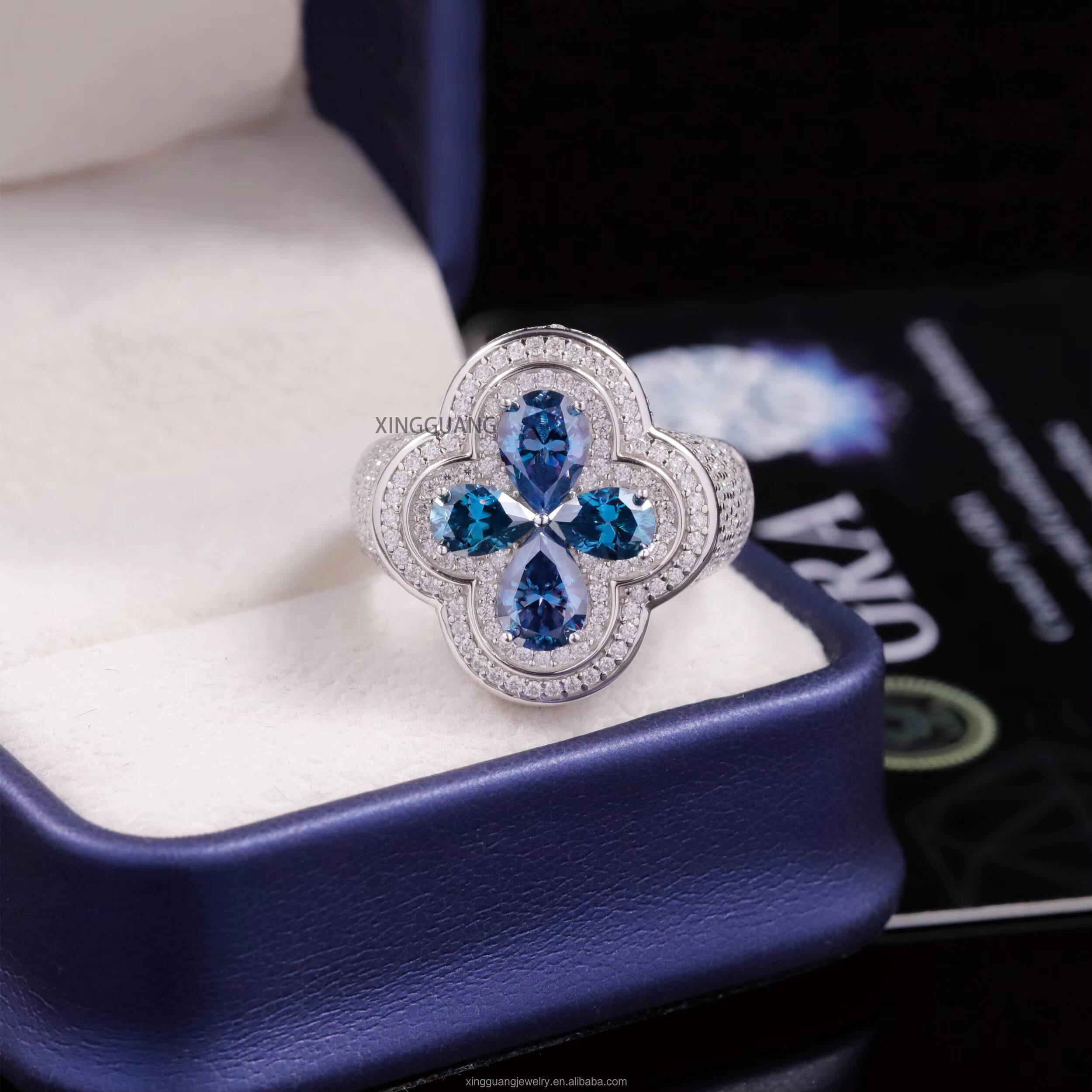 Hot Selling New Arrival Colours Moissanite Ring S925 Silver with D Color VVS Moissanite Ring Hip Hop Clover Ring