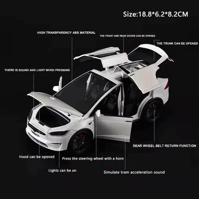 New 124 Simulation Tesla X Alloy Car Model Sound And Light Pull Back Toy Car Metal Electric Car Boy Collection Decoration GiftT251023