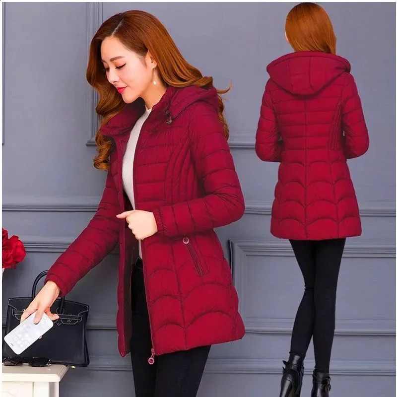Winter Coat Women Fashion Middle Age Mother Slim Down Cotton Hooded Jacket Plus Size Casual Solid Warm Thick Outwear Parka 251022