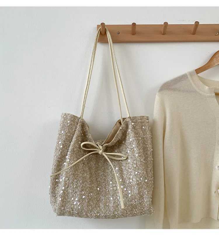 Women Bag Ladies Leisure Solid Color Totes Bag Large Capacity Sequins Handbag Luxury Sparkling Bucket Bag Womens Shoulder BagsL251023