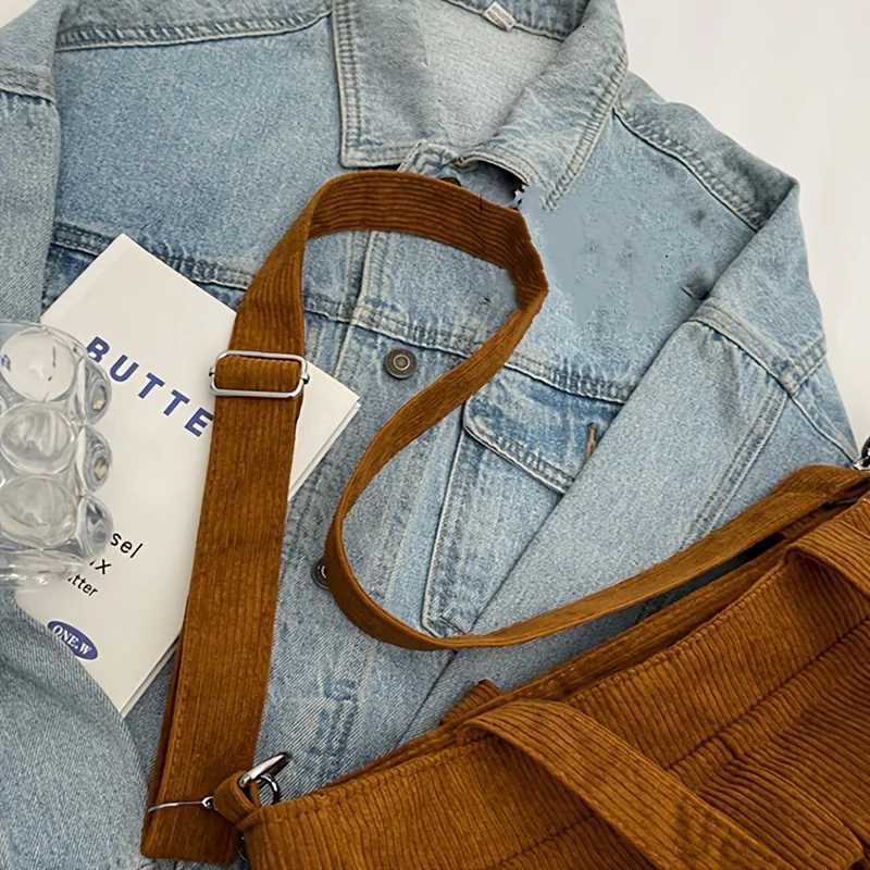 Large Capacity Corduroy Tote Bag for Women Versatile Shoulder Bag with Multiple Pockets Commuter BagL251023