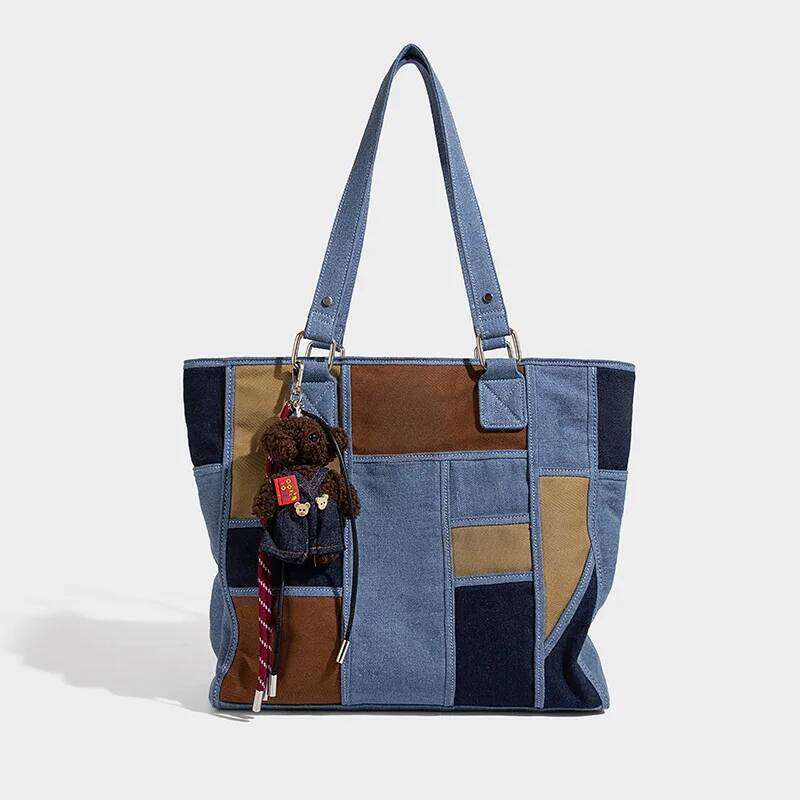 Casual Female Fashion Large Capacity Tote Simple Women Patchwork Travel Shoulder Bag All-Match Denim Handbags Purses Mdng251023