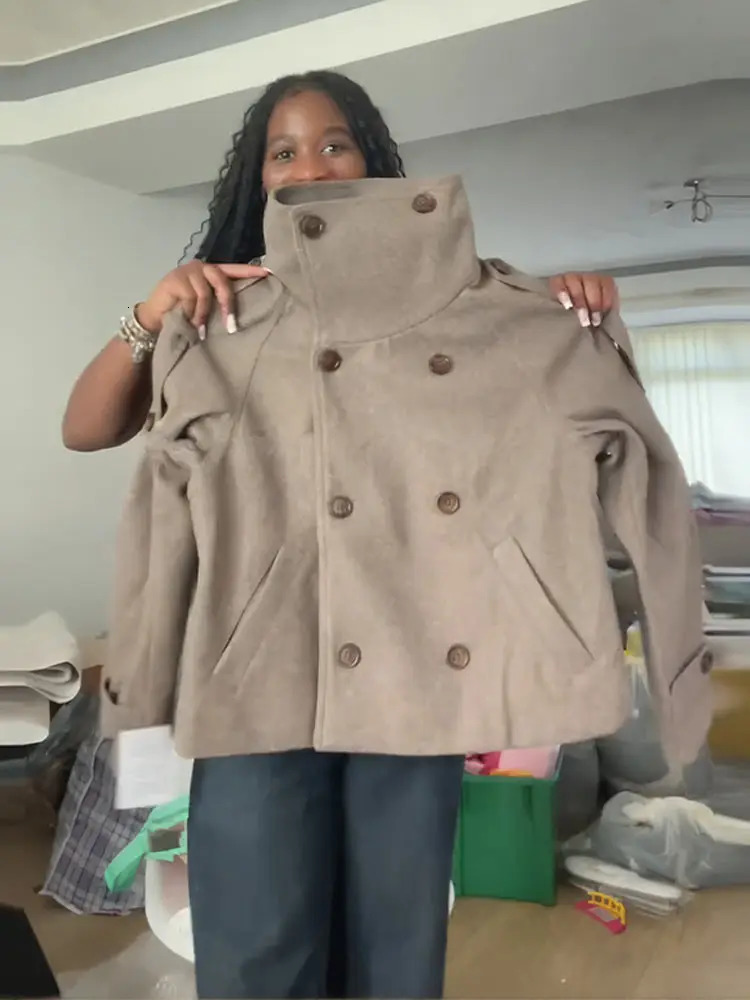 Fashion Womens Stand Collar Coat Long Sleeve Doublebreasted Solid Pockets Jacket Female Autumn Winter Lady Streetwear 251020