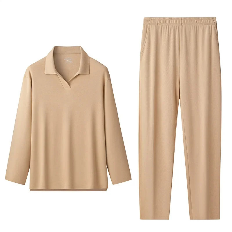 Men Pajama Sets Winter Jacquard Loungewear Long Sleeve Nightwear Bamboo Fiber Sleepwear Home Street Men Pijamas 251021