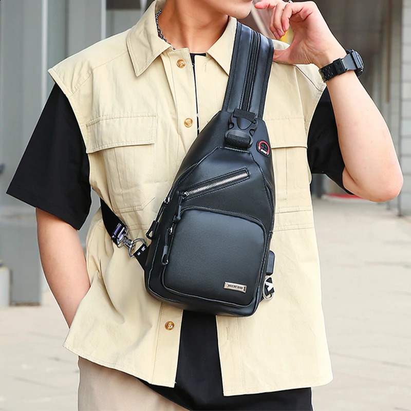 Fashion Leisure Mens Chest Bag PU Solid Color Male Messenger With Multi pockets Men Sport Shoulder For Commute Travel 251014
