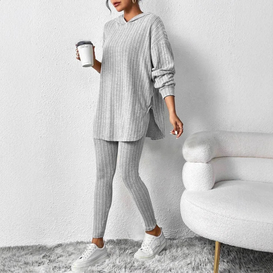 Autumn and Winter European American Womens Clothing Loose Hooded Long Sleeve Casual Trousers Thread Set 251022