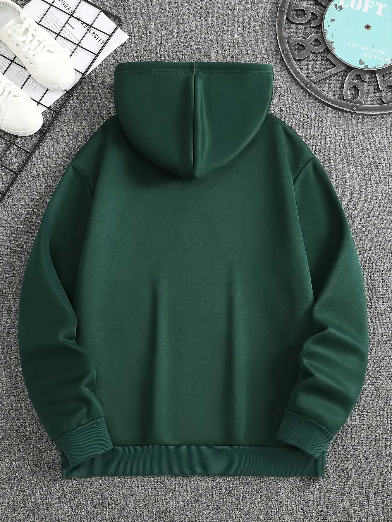 Mens autumn and winter casual fashion loose MILANO ITALY letter print long sleeved hooded sweatshirt warm pulloverT251023