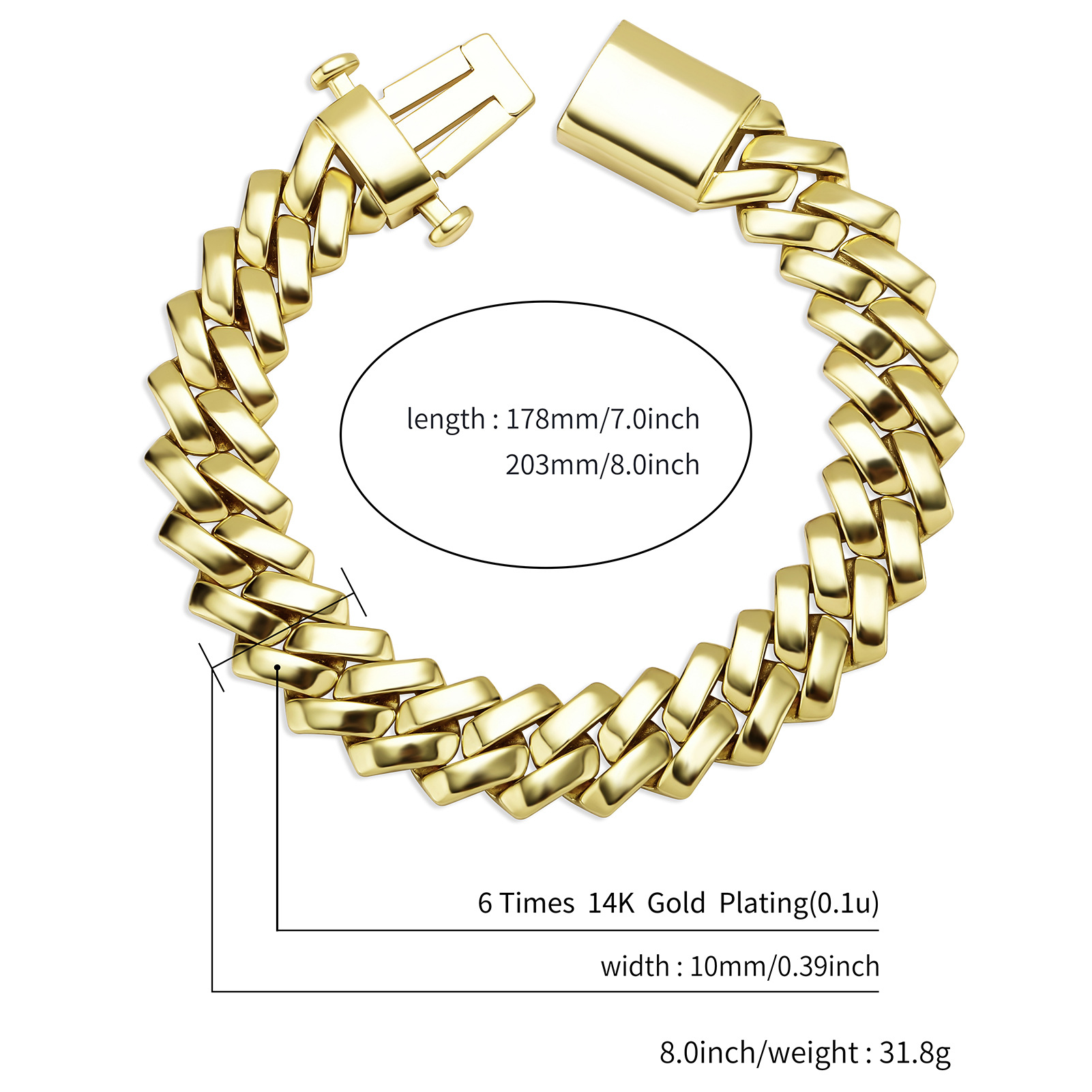 Hip Hop Smooth Cuban Link Chain Bracelet Spring Clasp Curb Chains Bracelets Wristband Necklace Ins Popular Men's Fashion Miami Rapper Wolf Tide J