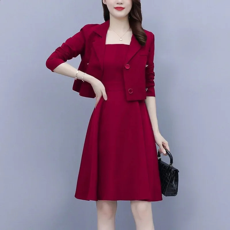 Womens Elegant Slimming Dress Twopiece Suit Spring Autumn Style Chubby Girl Skirt Coat Fashion 251022