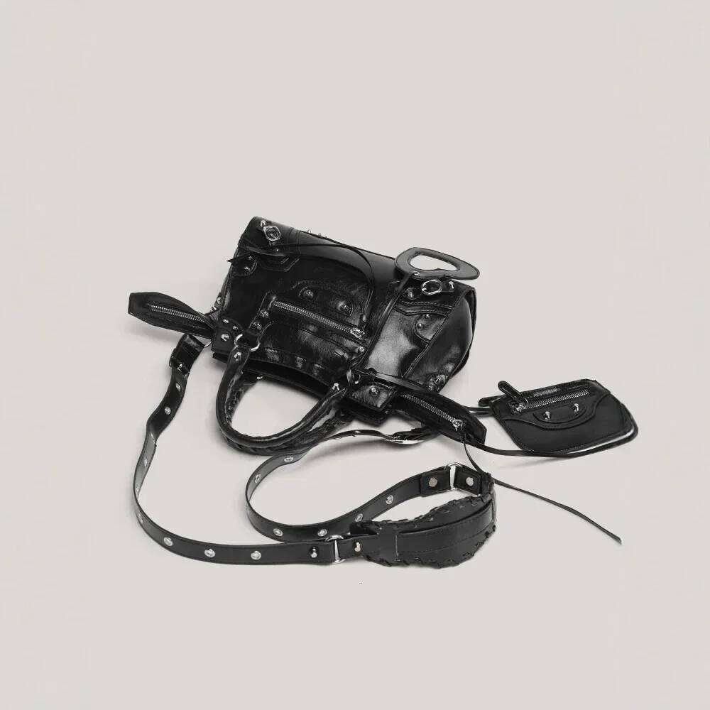 Dark Style Heavy Duty Rivet Motorcycle Bag Fashionable Cool Large Capacity Commuter Crossbody Single Shoulder Handbag