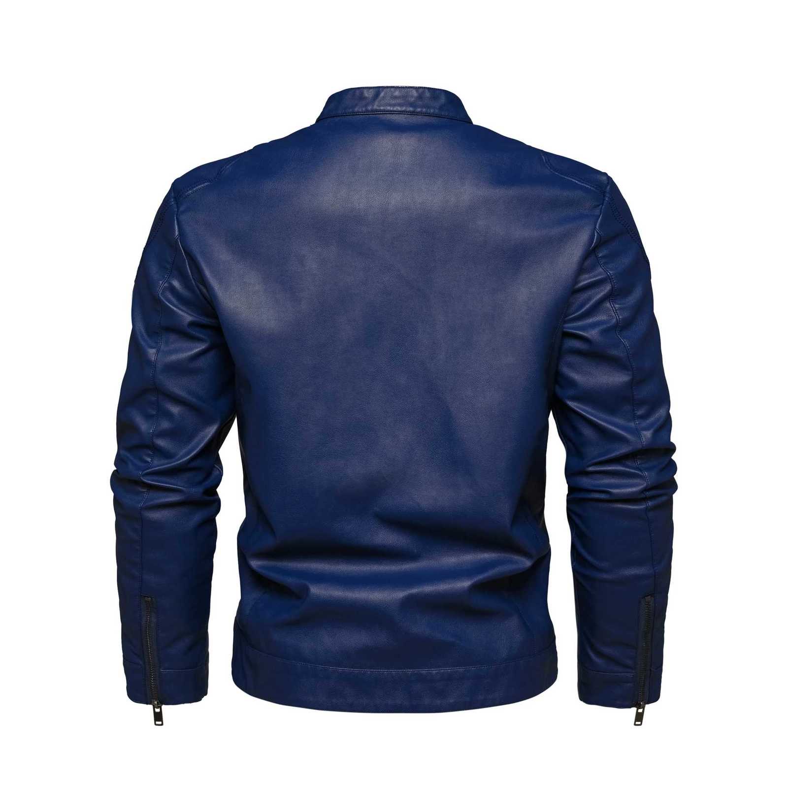 Retro Style PU Biker Jacket Mens Casual Solid Color Zip Up Stand Collar Faux Leather Jacket For Spring Fall W251023