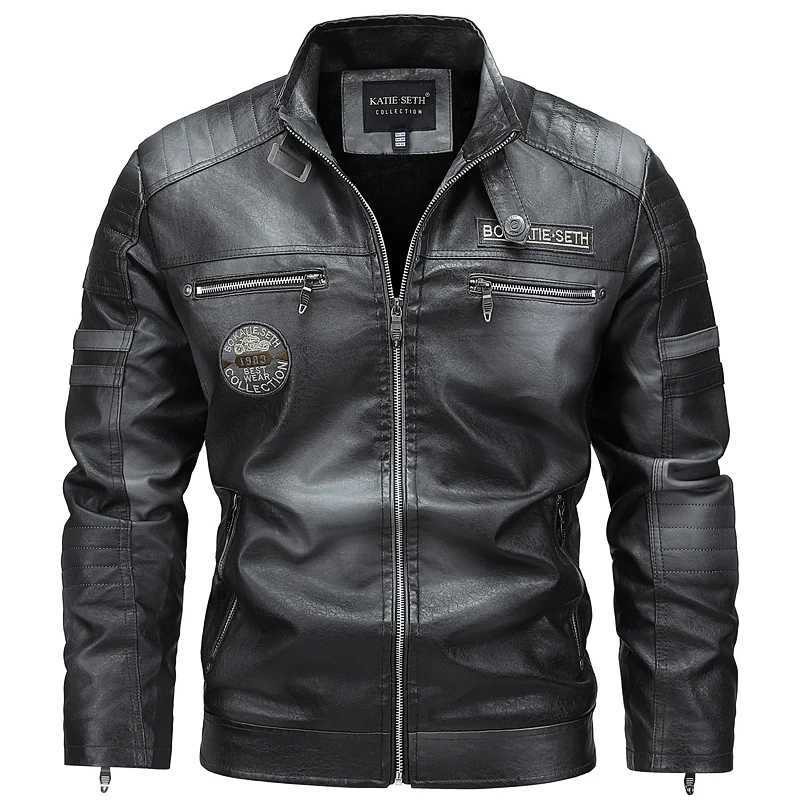 2025 Leather Jacket Mens Winter Fleece Motorcycle Faux Leather Jacket Removable Fur Collar Windbreaker Ropa De Hombre Slim Coat W251023