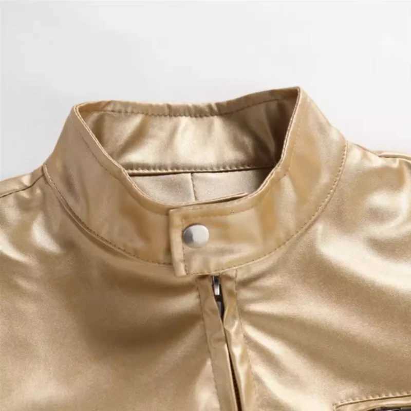 Spring and Autumn New Male Thin Leather Jacket Gold Silver Trend Singer Host Stage Performance Dress Men Casual Coat W251023