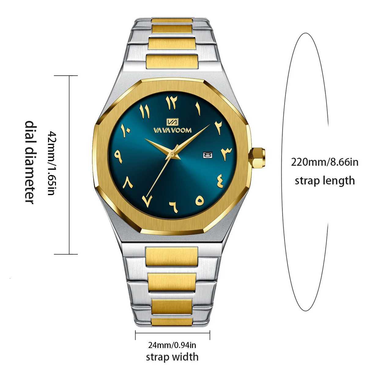 VA VOOM Brand Black Man Watches Fashionable Stainless Steel Strap Arabic Numeral Clock Quartz Movement Sports Watch for MensL251023