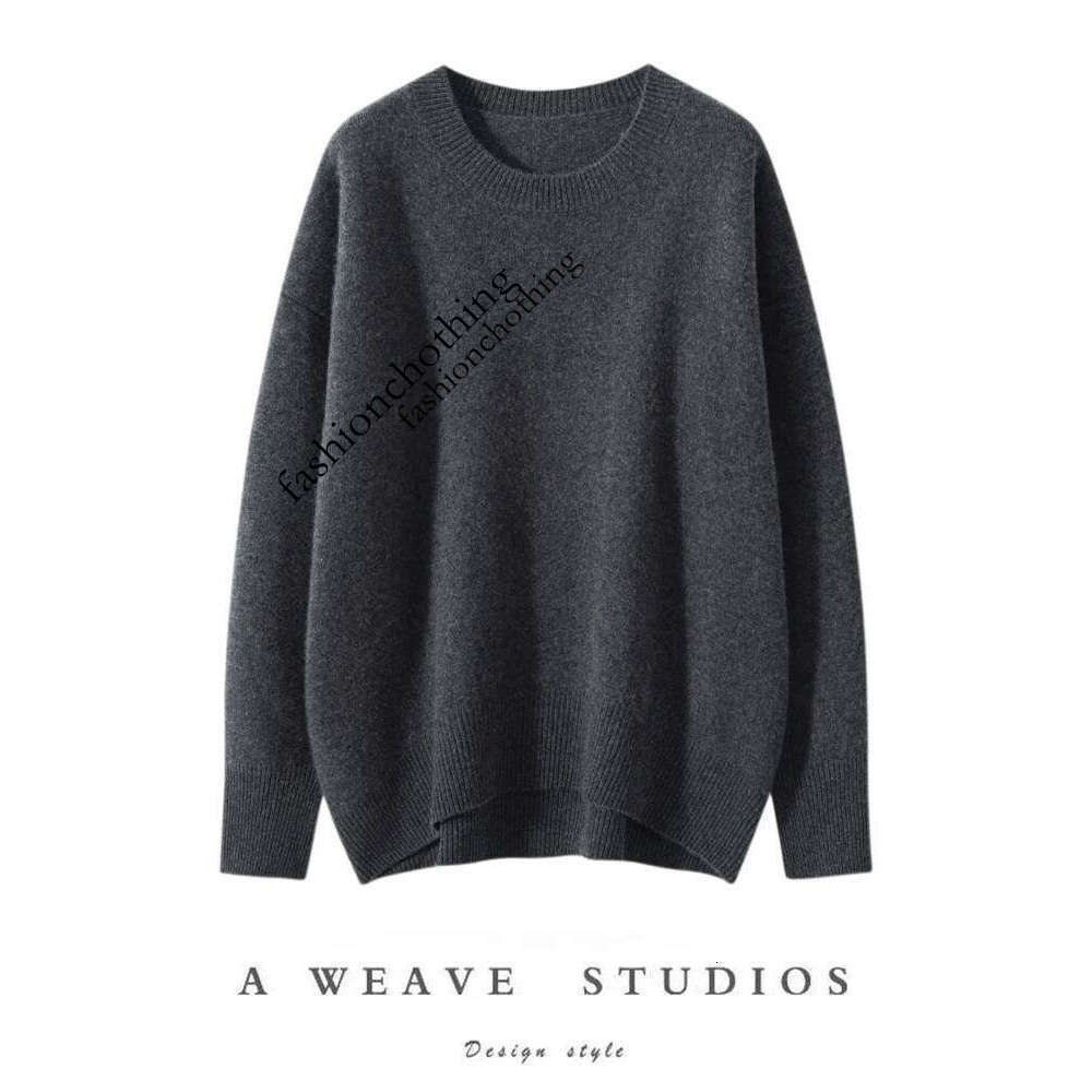 Classics Loose Women's O-neck 100% Cashmere Sweater Thick Pullover Autumn Winter Asymmetrical Soft Lazy Style Knitwear Clothing