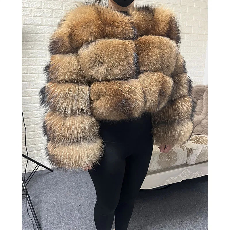 Plus Size Tops Brown Fur Maomaokong Obese Womens Outerwear Natural Raccoon Coat Winter Jacket Female Clothing 4xl 251022