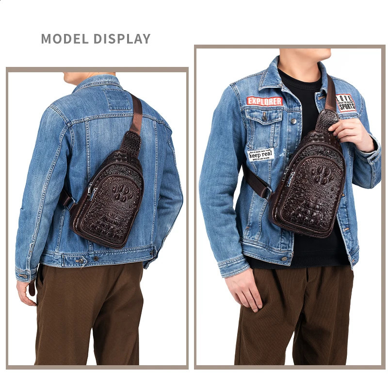 SCHLATUM mens Genuine Leather vintage Pattern Chest Bag men crossbody Travel bag multifunction sling bags251023