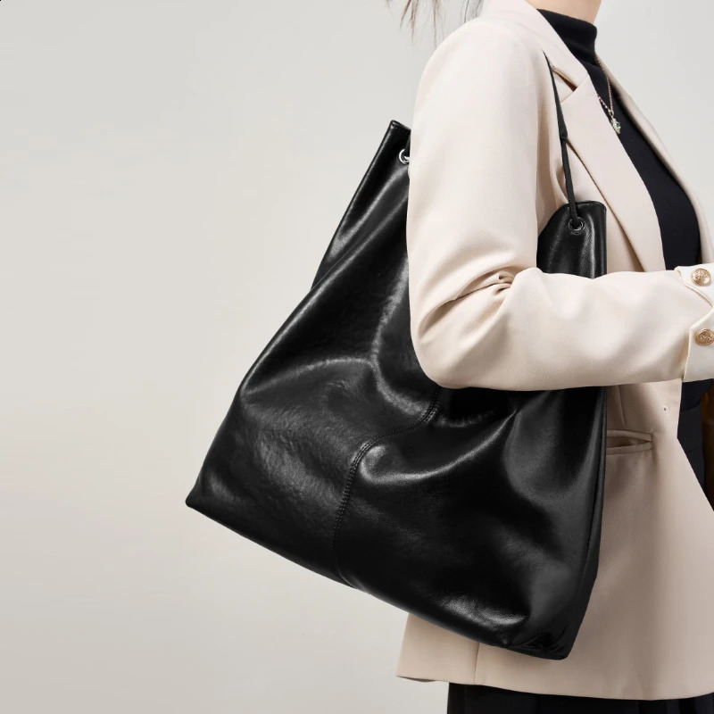 Burminsa Cowhide Genuine Leather Large Hobo Shoulder Bags For Women y ner Shopping Tote Big Work Ladies Handbags 251014