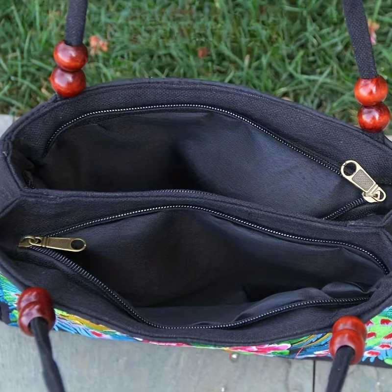 Ethnic style bag doublesided embroidery canvas small bag ladies double handbag leisure trend retroL251023