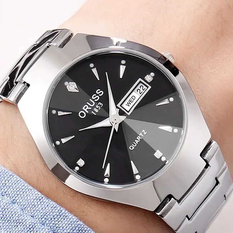 ORUSS Top Brand Men Watch High Quality Stainless Steel Waterproof Luminous Pointer Week Calendar Man Original Quartz Wrist watchL251023