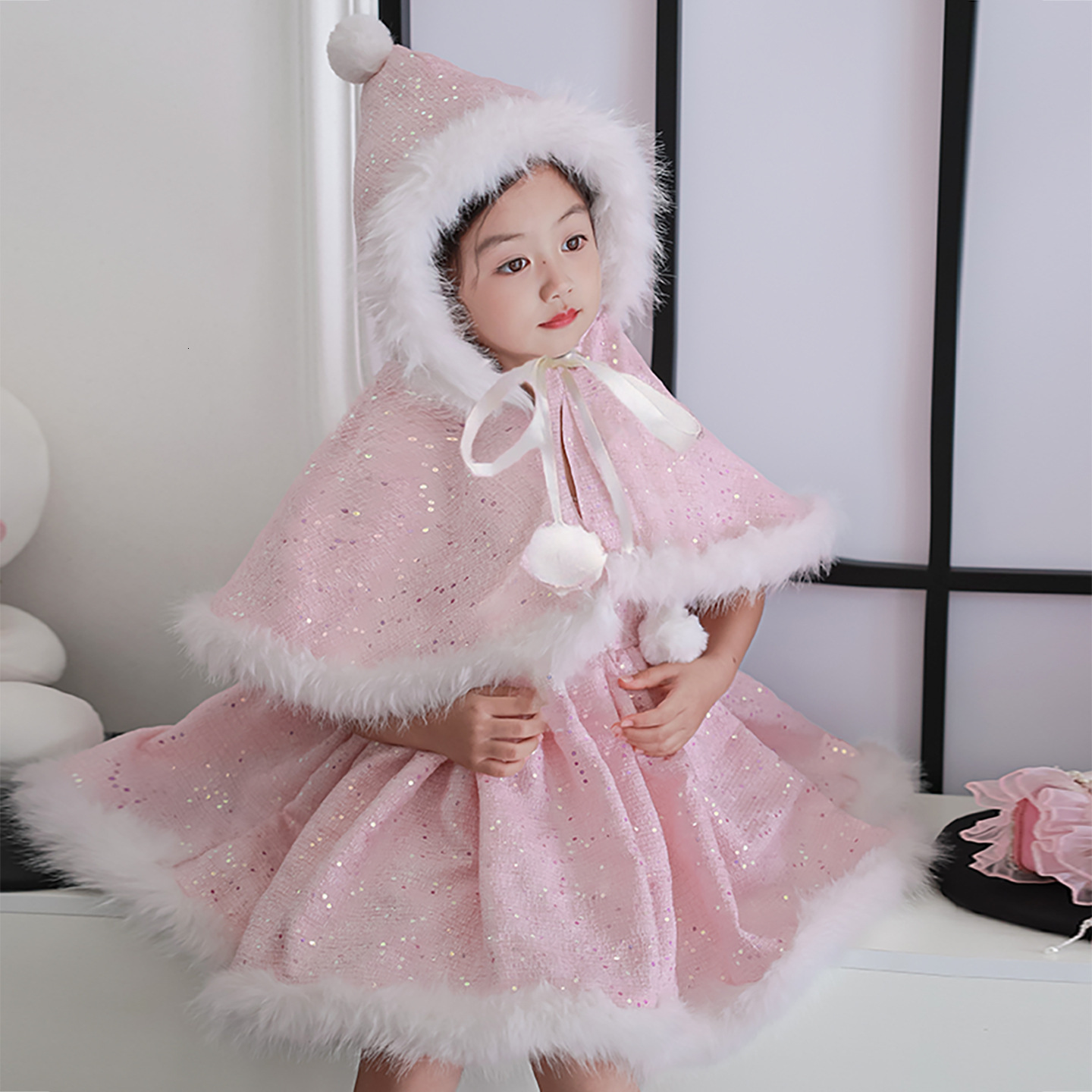 Girl designer princess dress autumn and winter new two-piece set, children's fashion shawl dress, birthday dress, new year's dress