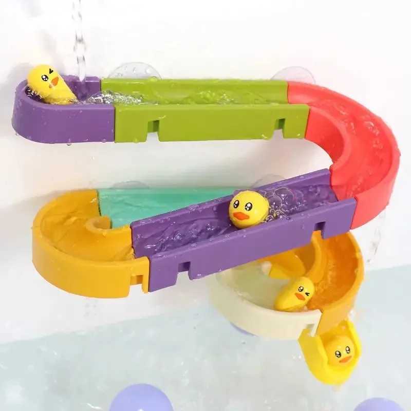 Kids Building Track Marble Run Toy Baby Bath Water Play Toy with Shower Sprinkler Spinning Duck Educational Learning Toy J251023